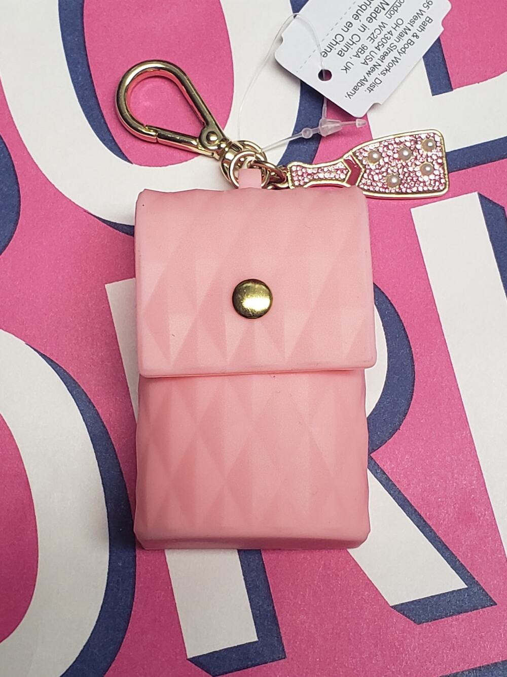 BBW Pink Rose Snapcase PocketBac Holder w. Bottle Charm Backpack Purse Keychain